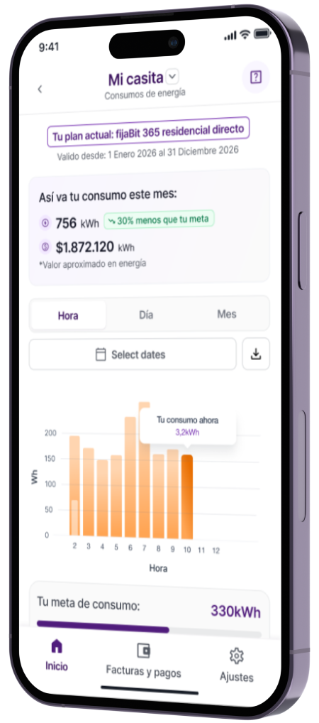 Mockup app enerBit — monitoreo de consumo