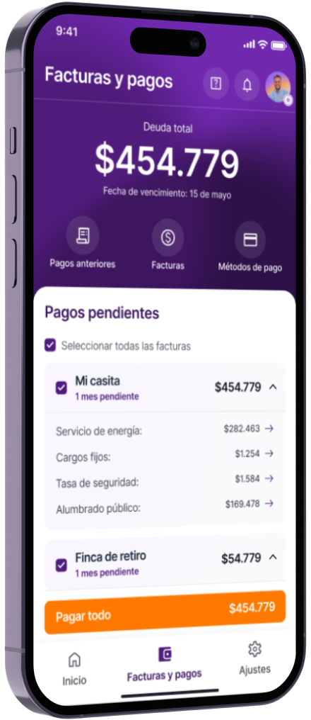 Mockup app enerBit — facturas y pagos