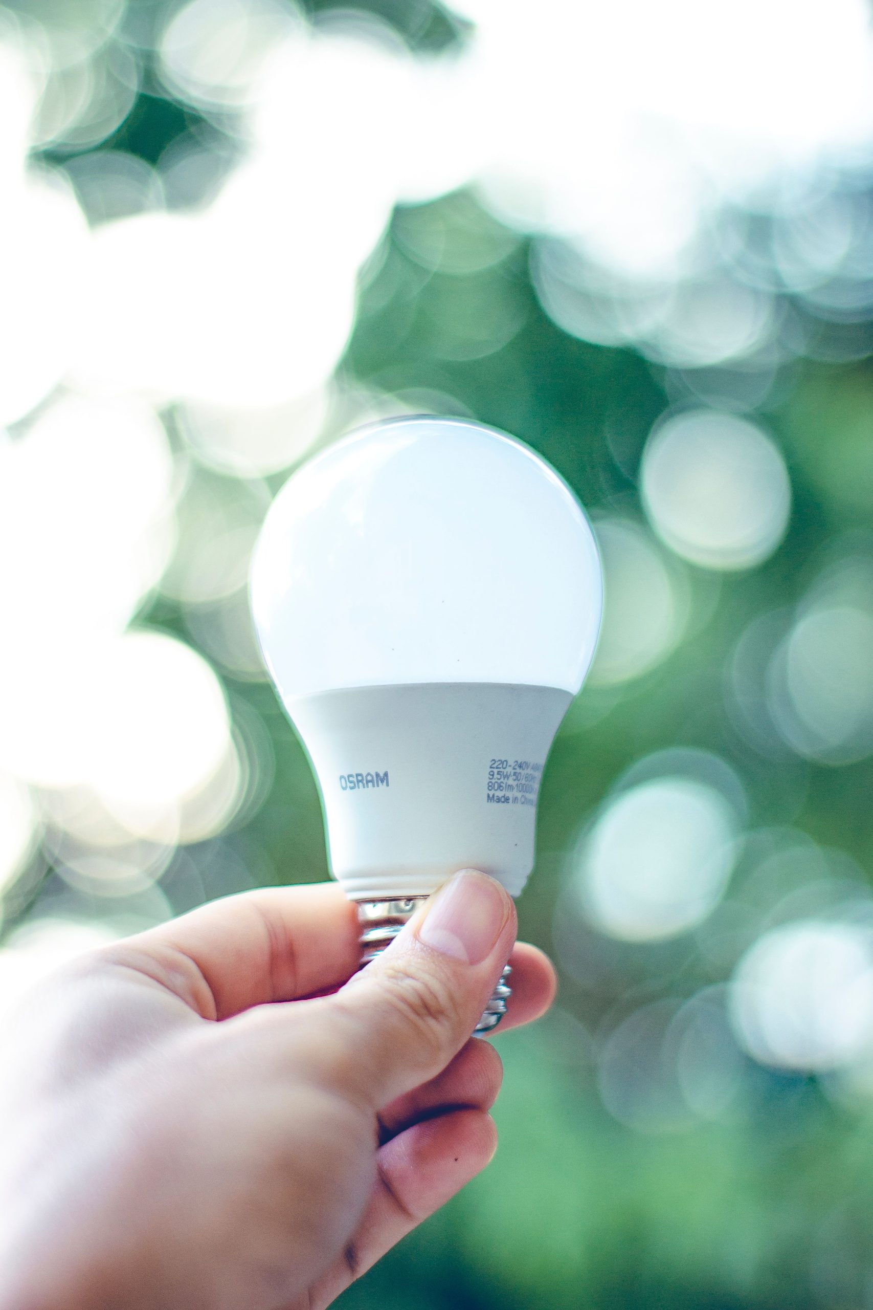 Bombilla LED en la mano: ahorro de energía en casa